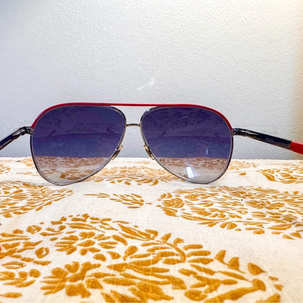GUCCI Red and Silver Aviator Sunglasses GG 1827/S | Good Condition - Picture 9 of 9